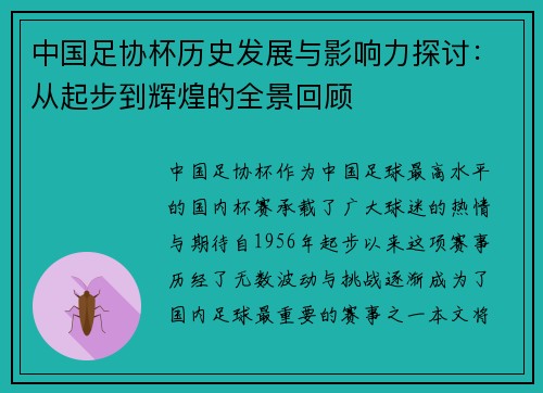 中国足协杯历史发展与影响力探讨：从起步到辉煌的全景回顾