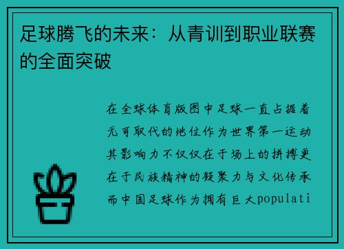 足球腾飞的未来：从青训到职业联赛的全面突破